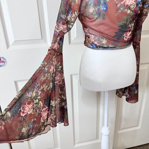 Sheer Brown Bell Sleeve Top - Picture 4 of 5